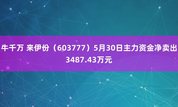 牛千万 来伊份（603777）5月30日主力资金净卖出3487.43万元